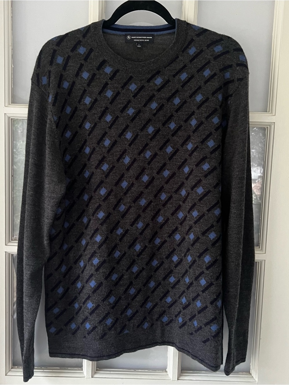 Hart Schaffner Marx Charcoal Wool Blend Crewneck Geometric Unisex Sweater Men L